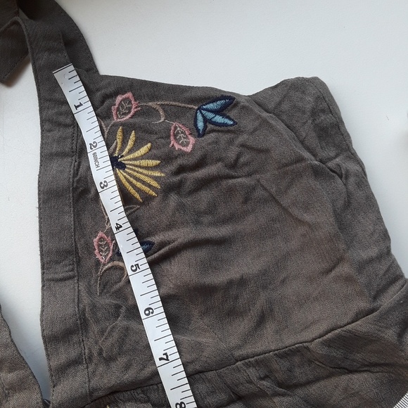 Olive Floral Embroidery Open Back Romper - Picture 4 of 4